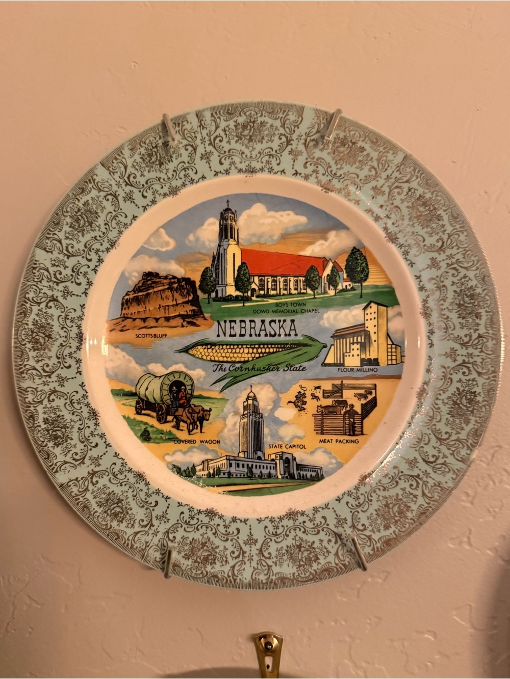 Vintage Nebraska Souvenir Decorative Plate - Green & Multicolor